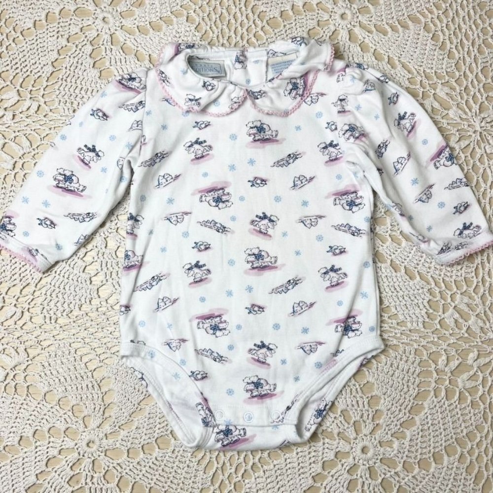 Vintage 1990s Basic Editions Baby Girl 18 Months Polar Bear Ruffle Neck Bodysuit